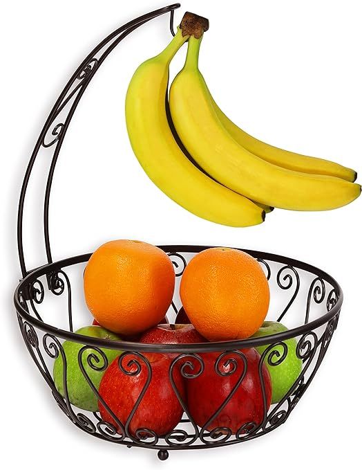 SimpleHouseware Fruit Basket Bowl with Banana Tree Hanger, Bronze | Amazon (US)