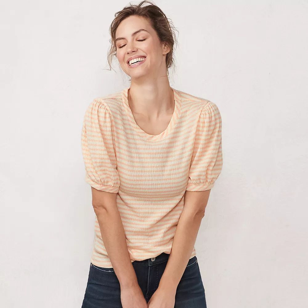 Women's LC Lauren Conrad Balloon Sleeve Tee
			 Color:
					Peach And White
				Size:
			SMALL | Kohl's