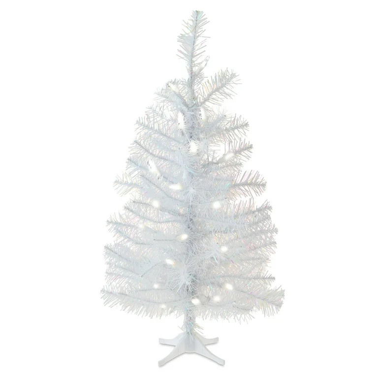 2 FT Mini Noble Spruce Pre-Lit White Iridescent Artificial Christmas Tree with Warm White LED Lig... | Walmart (US)