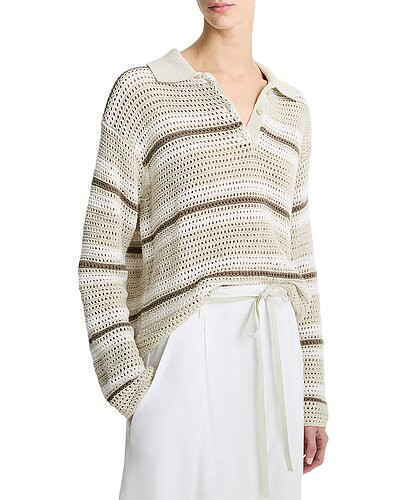 Mesh Stripe Button Polo Shirt | Gilt & Gilt City