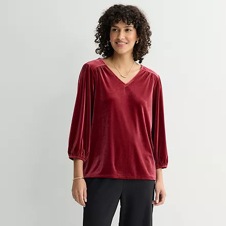 Women's Croft & Barrow® V-Neck Velvet Blouse, Size: Large, Red Holiday Vine | Kohl's