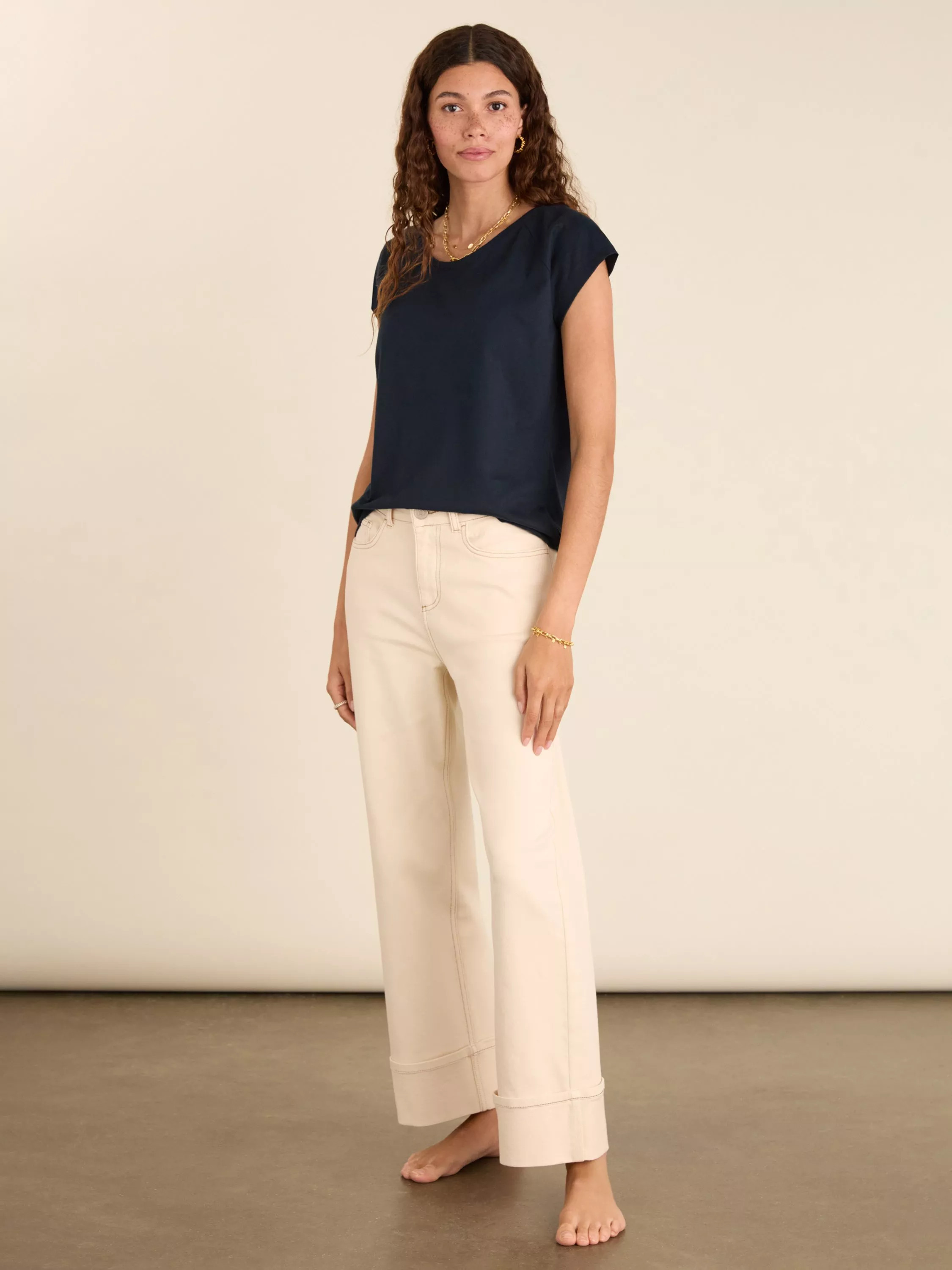 Baukjen Helen Straight Turn Up Jeans, Ecru | John Lewis (UK)