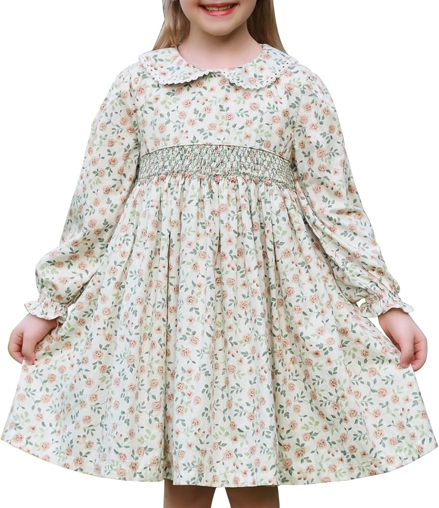 Girls Smocked Blue Dress Toddler Floral Summer Dress Vintage Dresses Kindergarten Graduation Dres... | Amazon (US)
