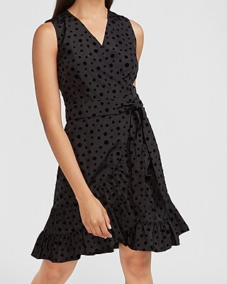 Belted Polka Dot Taffeta Wrap Dress | Express