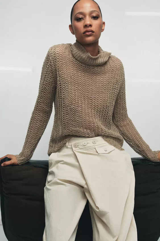100% LINEN OPENWORK JUMPER | Zara US