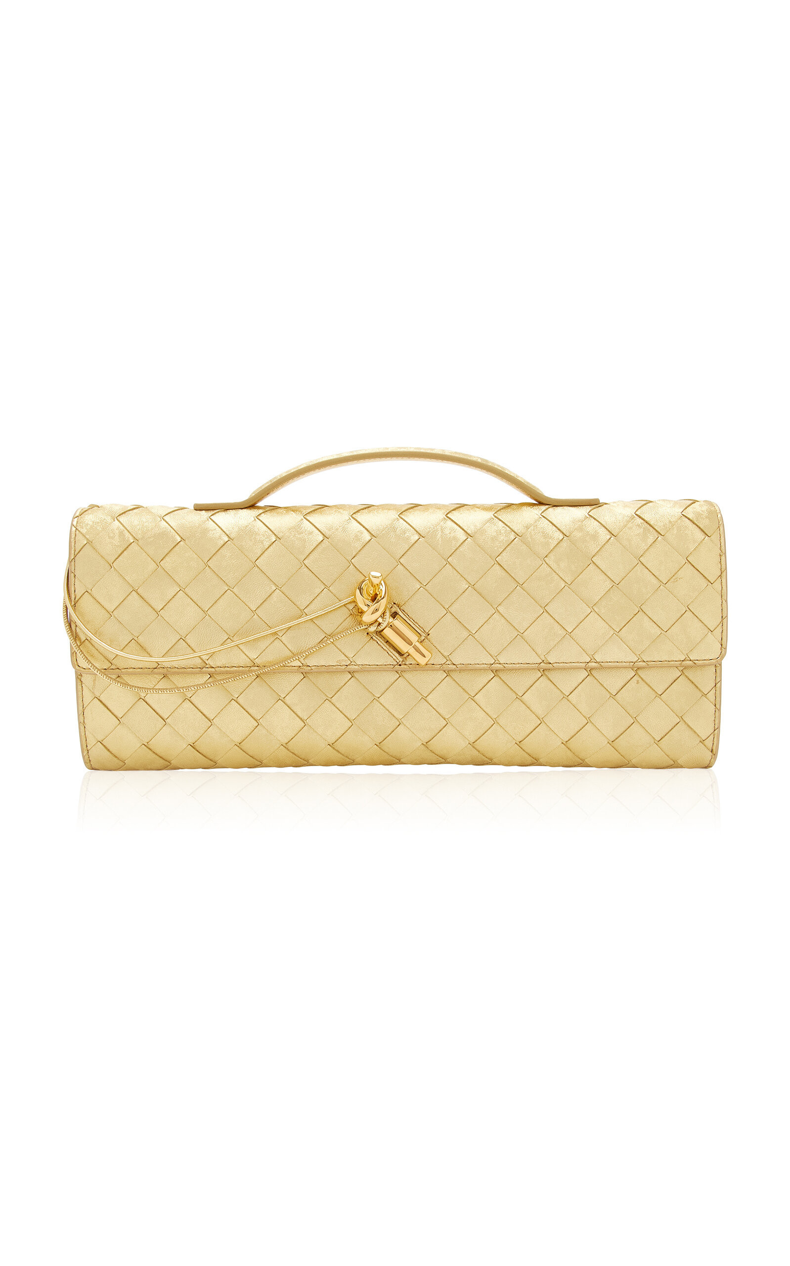 Bottega Veneta Andiamo Intrecciato Foiled-Satin Clutch - Moda Operandi | Moda Operandi (Global)