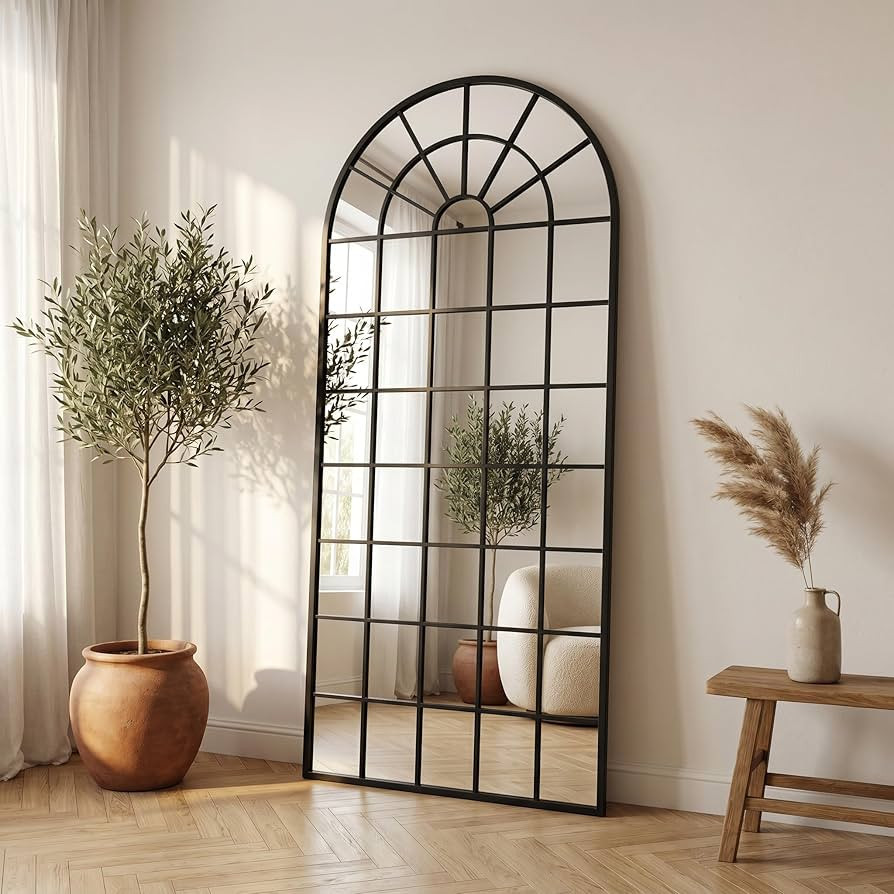 70x30Inch Large Arched Window Pane Mirror| Black Arched Mirrors for Wall & Floor | Arch Mirror Fu... | Amazon (US)