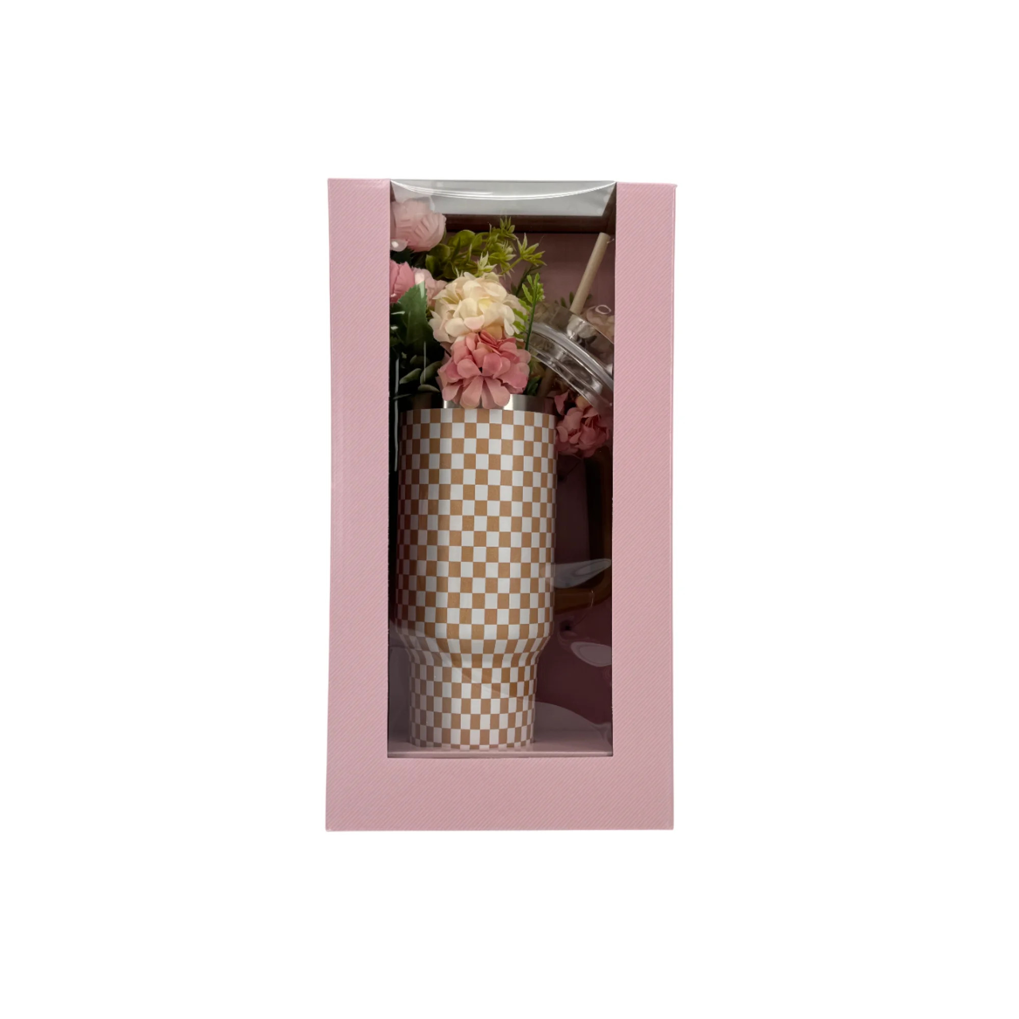 Checkered Tumbler and Artificial Flower Gift Set, Pink, 40 oz, Mother's Day by Way To Celebrate | Walmart (US)