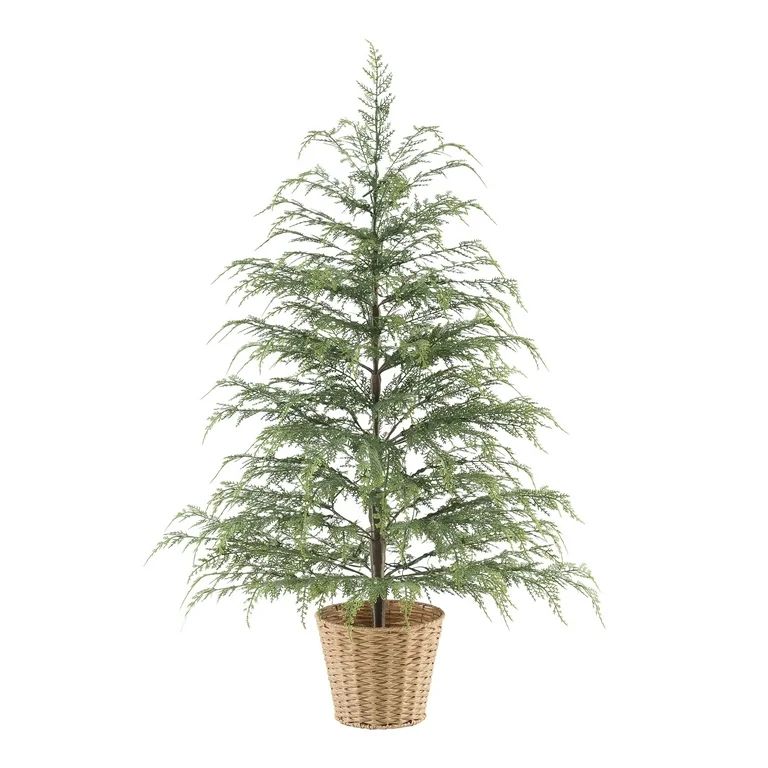 My Texas House Potted 4ft Pre-Lit Twinkle LED Cypress Artificial Christmas Tree, Green, 100 LED | Walmart (US)