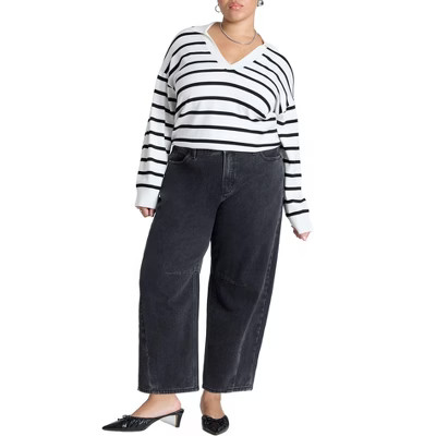 ELOQUII Women's Plus Size Dart Detail Barrel Leg Jean - 26, Vintage Black Wash | Target