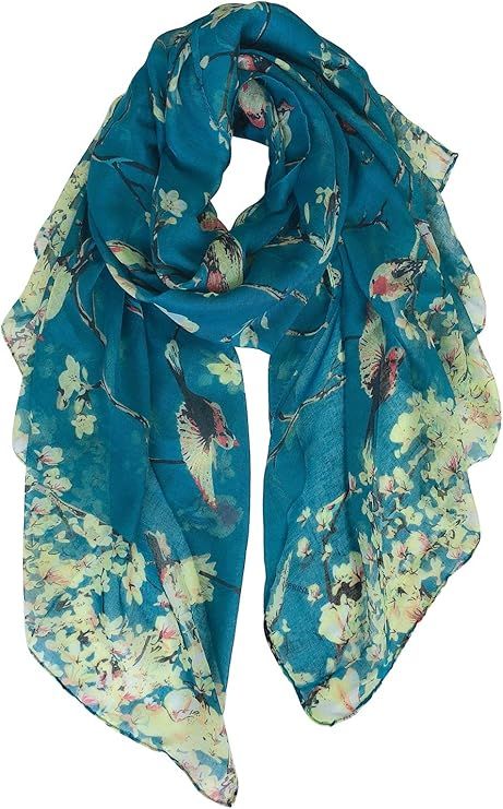 GERINLY Scarfs for Women Lightweight Floral Birds Print Cotton Scarves and Wraps for Holiday Shaw... | Amazon (US)