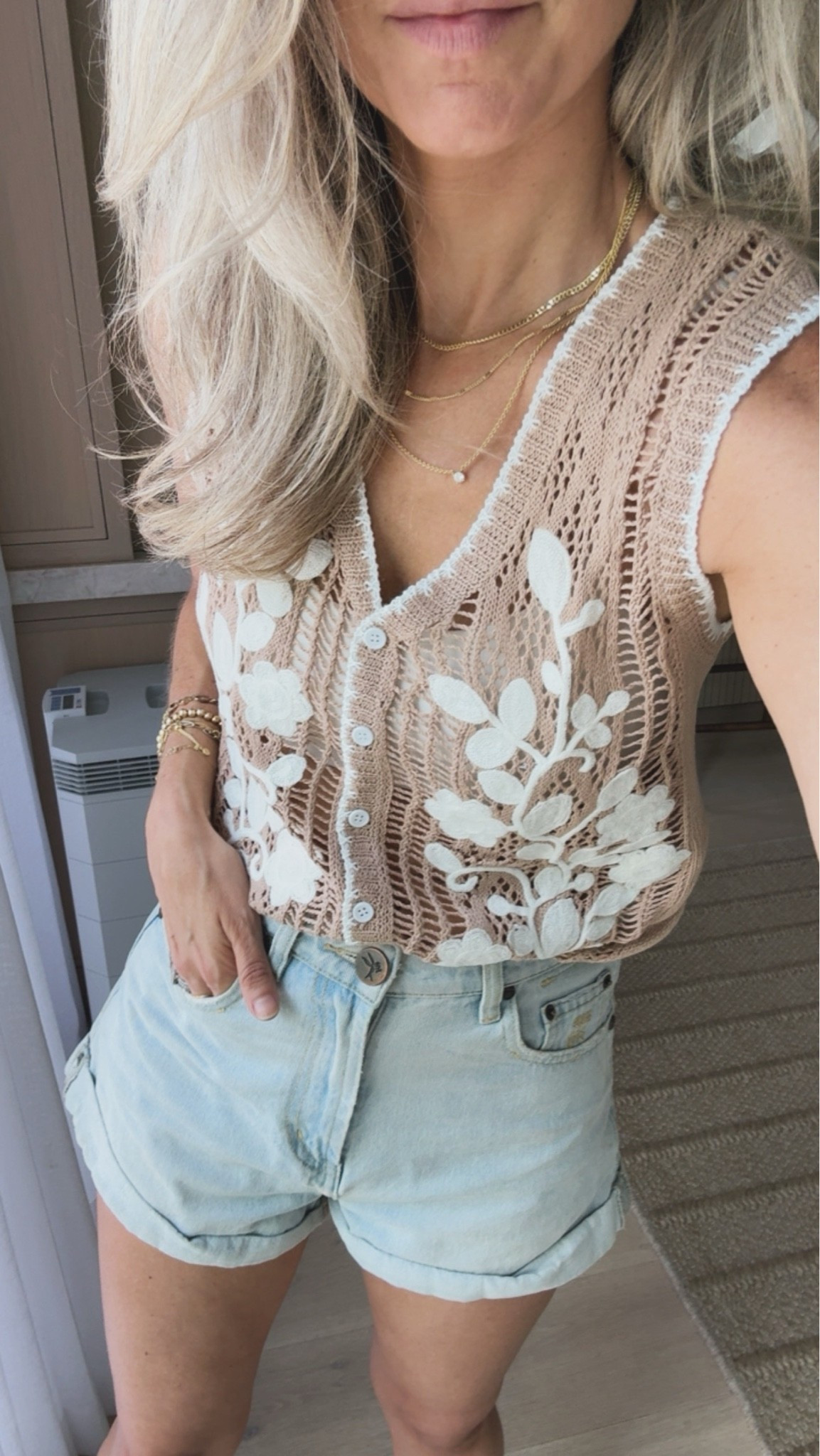 Wearing a size small in the top and size 27 in the shorts. ￼