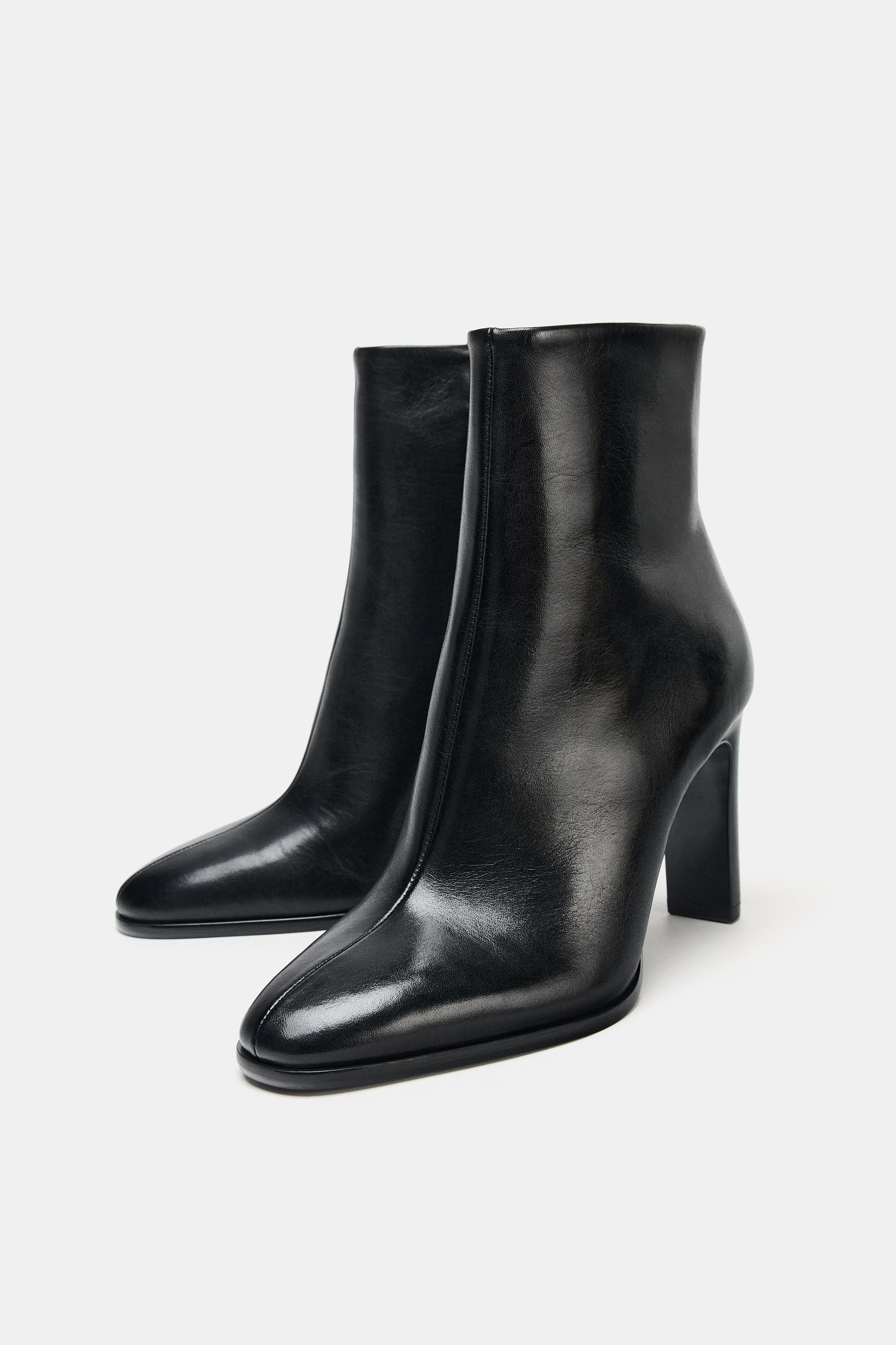LEATHER HEELED ANKLE BOOTS | Zara Canada