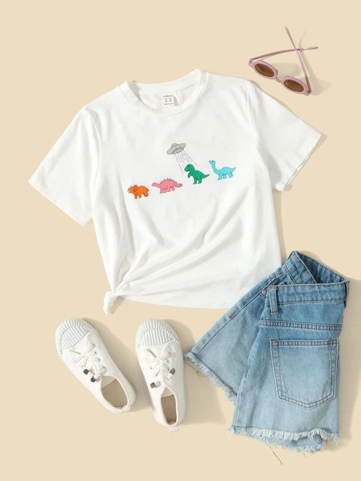 SHEIN Kids EVRYDAY Girls Dinosaur Print Tee | SHEIN