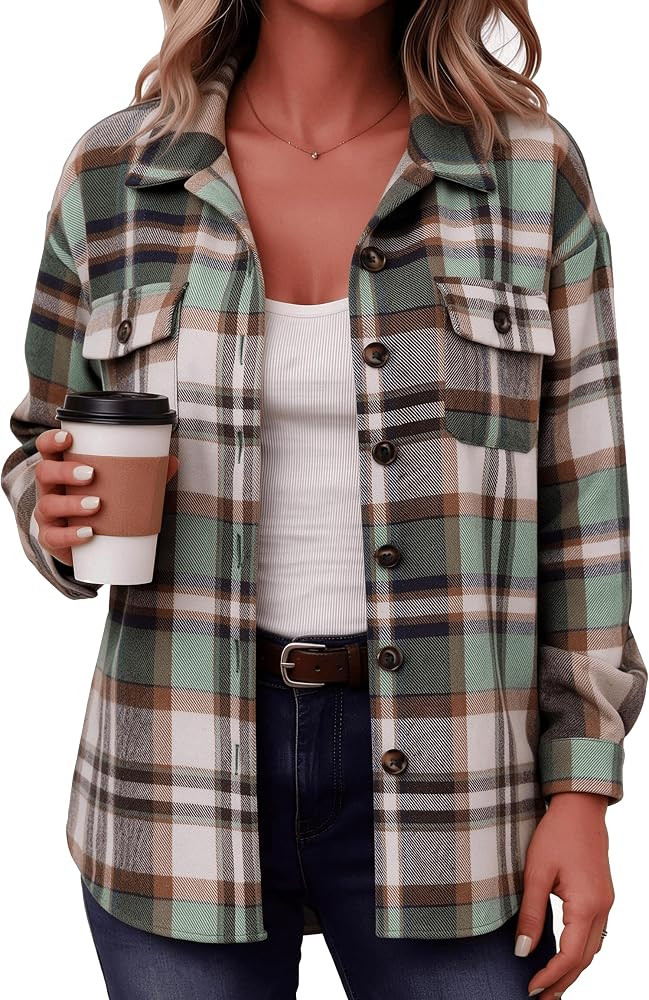 HOTOUCH Women Plaid Flannel Shacket Jacket Winter Jackets Coat | Amazon (US)