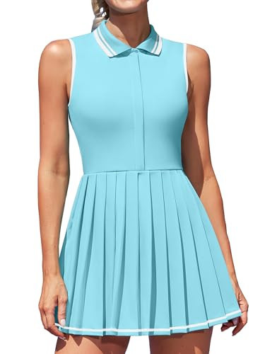 ATTRACO Athletic Dress for Women Pickleball Outfits with Removable Bra Polo Dress for Golf Light Blue XS | Amazon (US)