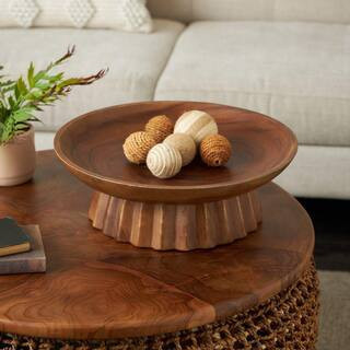 Brown Handmade Wood Decorative Bowl with Concaved Elevated Base | The Home Depot