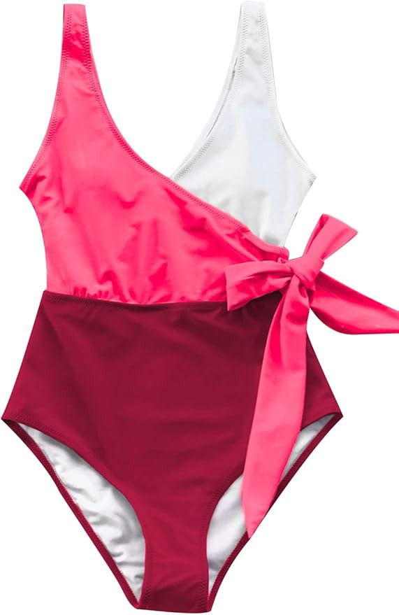 CUPSHE Women's Orange White Bowknot Bathing Suit Padded One Piece Swimsuit | Amazon (US)