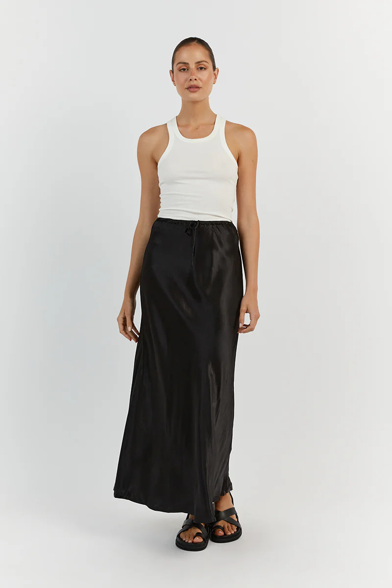 BOBBY BLACK SATIN BIAS CUT SKIRT | DISSH