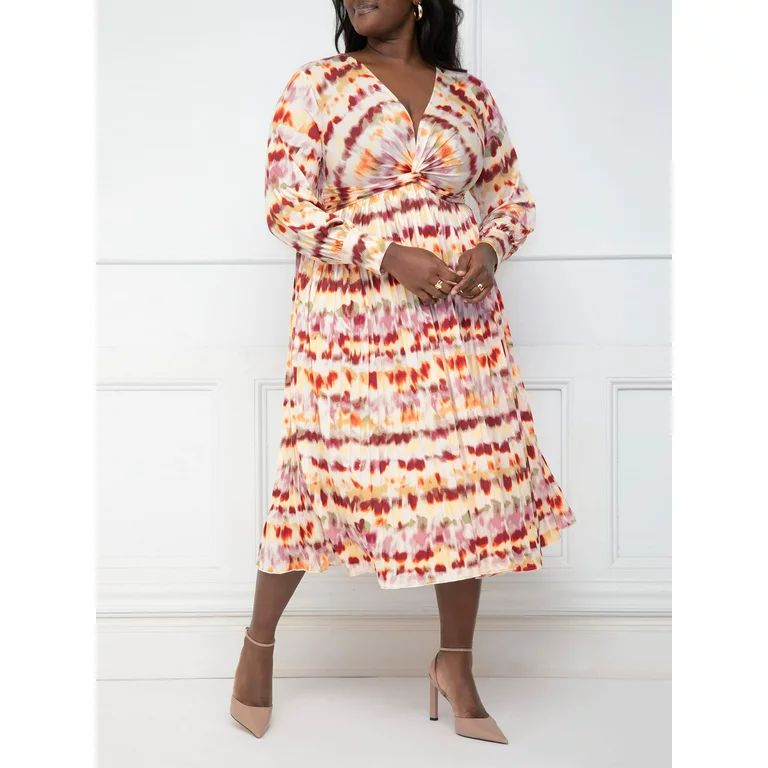 ELOQUII Elements Women's Plus Knot Front Pleated Skirt Dress | Walmart (US)