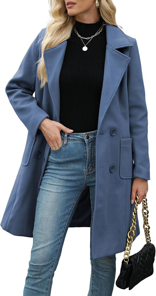 Bankeng Women Winter Wool Blend Camel Mid-Long Coat Notch Double-Breasted Lapel Jacket Outwear | Amazon (US)