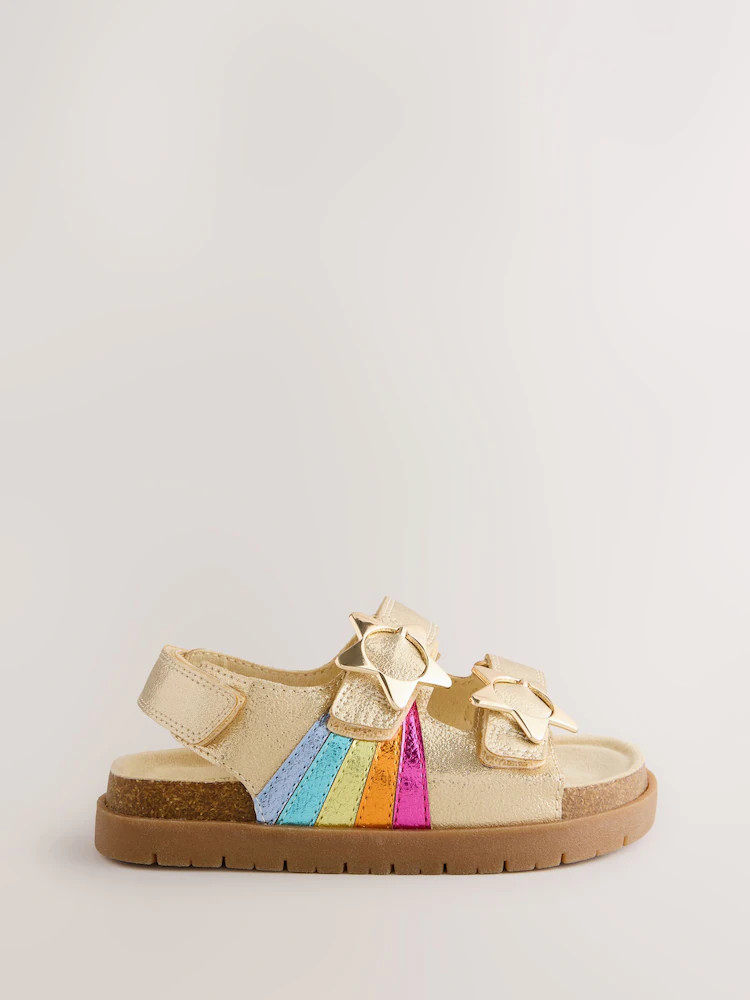 Little Bird by Jools Oliver Gold Metallic Rainbow Double Buckle Footbed Sandals | Next US