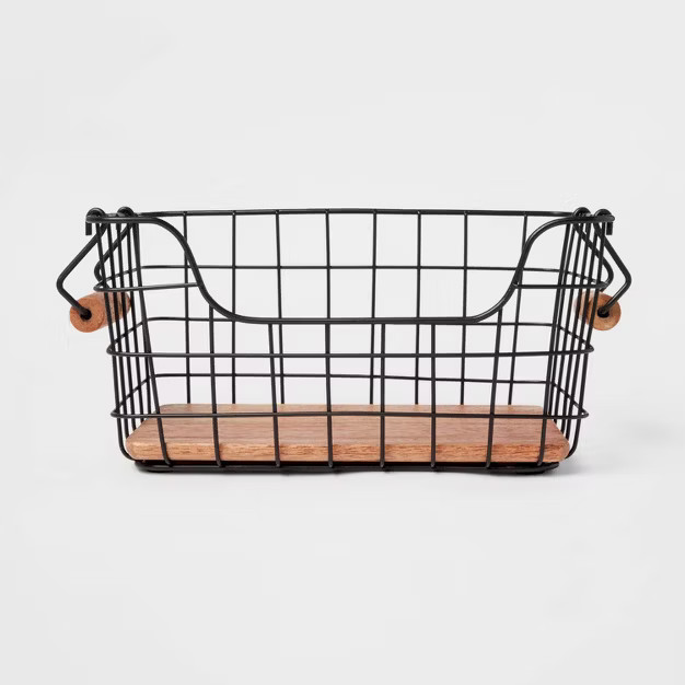 Iron and Mangowood Wire Fruit Basket with Handles Black - Threshold™ | Target