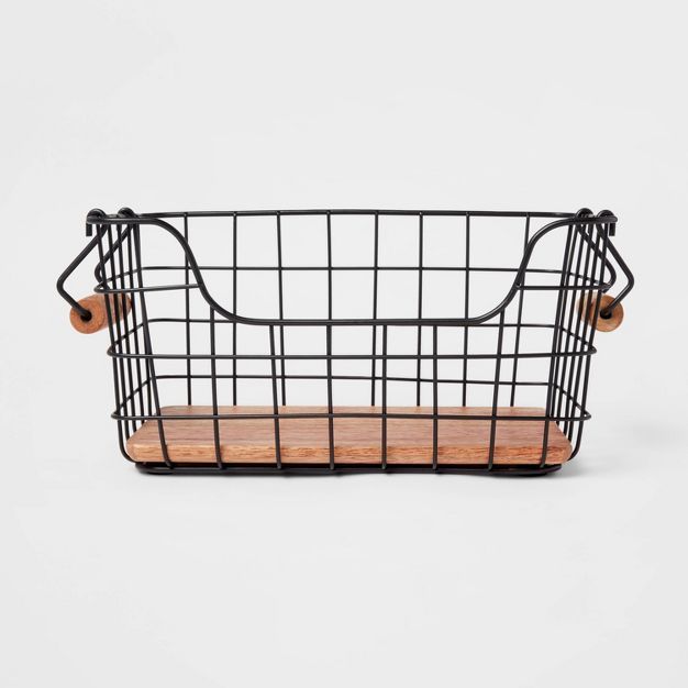Iron and Mangowood Wire Fruit Basket with Handles Black - Threshold&#8482; | Target