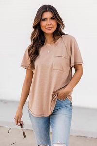 Lively Spirit Oatmeal Scoopneck Pocket Tee | Pink Lily