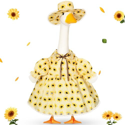 FuWeave Spring Porch Goose Outfit for 23''/17" Cement Statue Goose Skirt Costume for Summer Outdoor Yard Lawn Patio Decor(Sunflower,23 Inches) | Amazon (US)