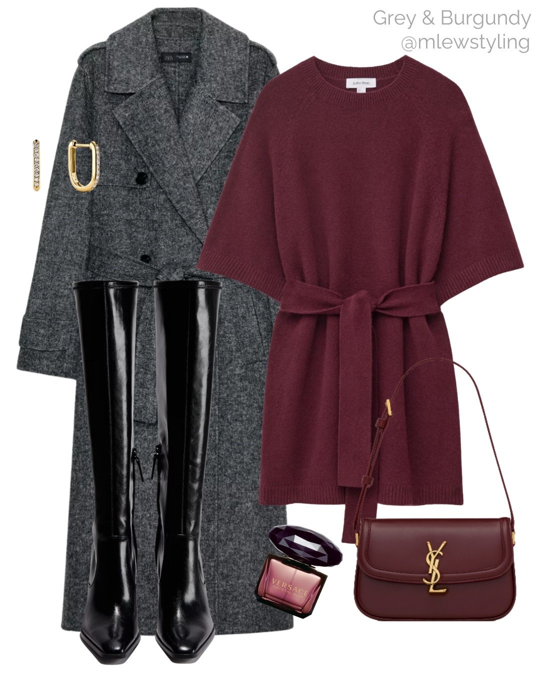 A burgundy knit dress with a grey wool coat a black knee boots 🖤

Tags: & other stories belted mini dress, burgundy ysl bag, Versace perfume, new in Zara belted grey coat, fall outfit, autumn fashion 

#LTKSeasonal #LTKStyleTip #LTKShoeCrush