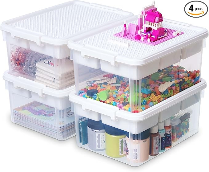 17 Quart 4 Packs Plastic Storage Bins with Lid Building Plate Dividers Block Storage Clear Art Su... | Amazon (US)
