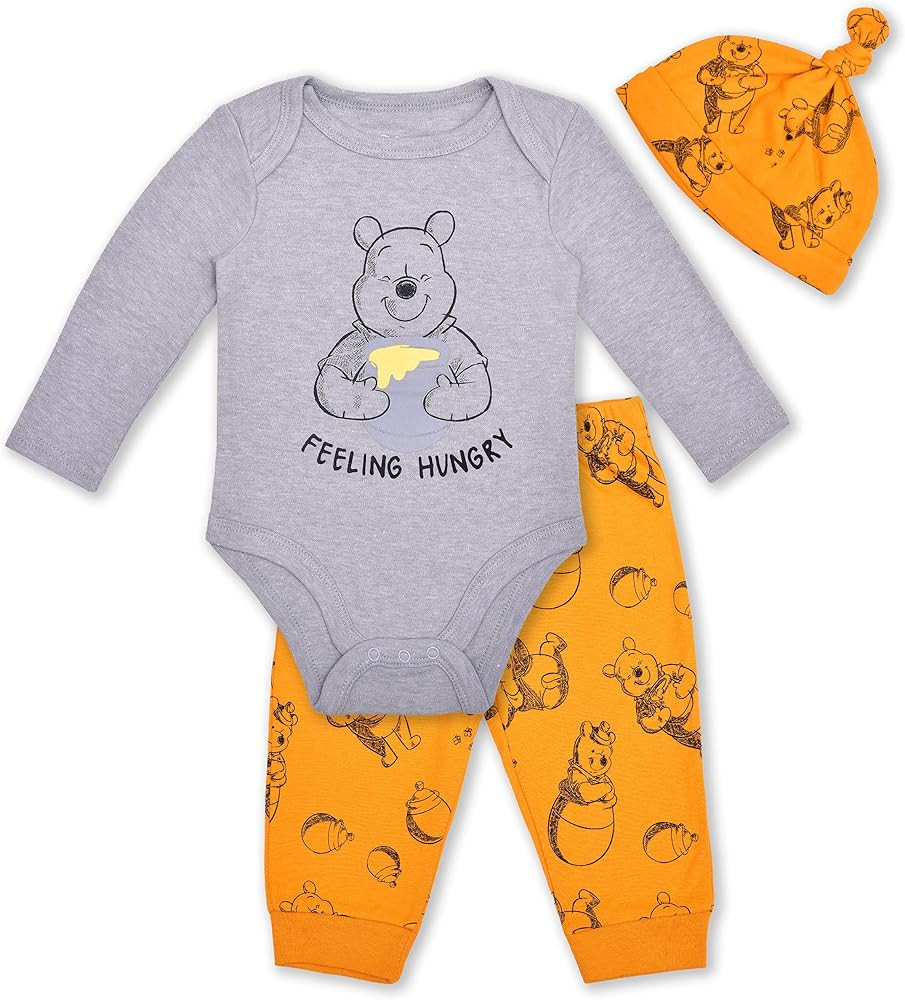 Disney Boy's Winnie The Pooh Long Sleeve bodysuit, Cap and Jogger Pant Set | Amazon (US)
