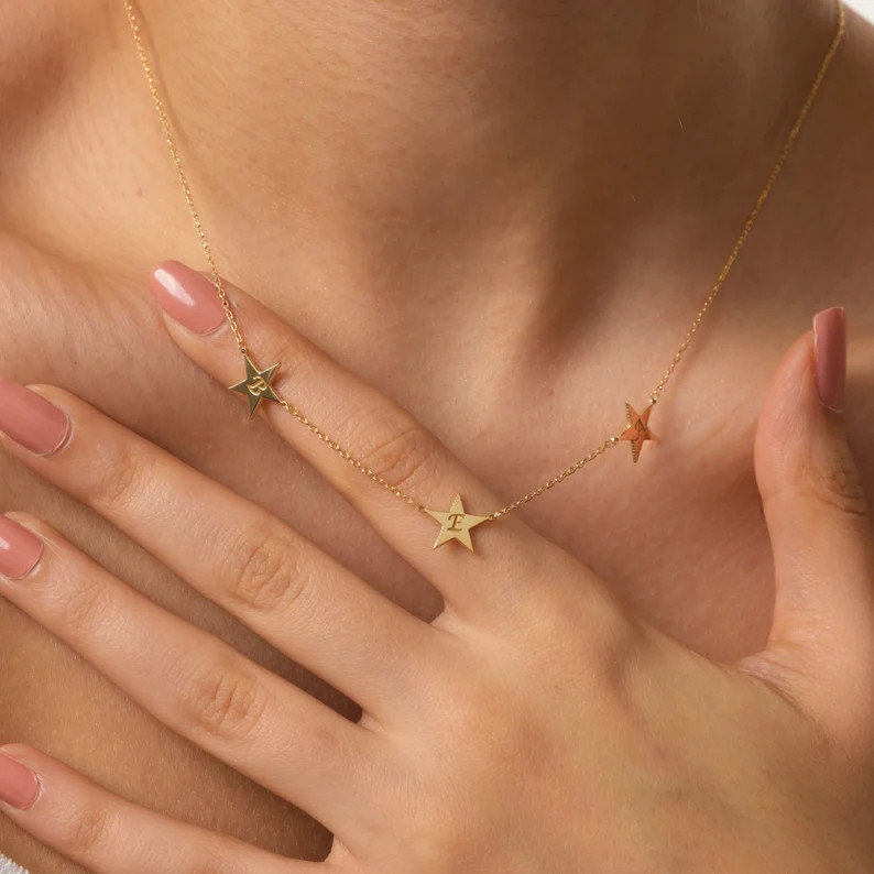 Engraved Letter Star Necklace, Tiny Star Necklace, Family Initials Star Necklace, Engraved Neckla... | Etsy (US)