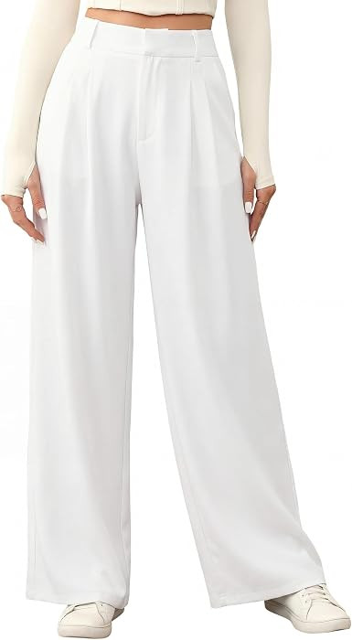 Women High Waisted Pants Wide Straight Leg Office Trousers Loose Fit Dressy Casual 2026 Summer Slacks with Pockets | Amazon (US)