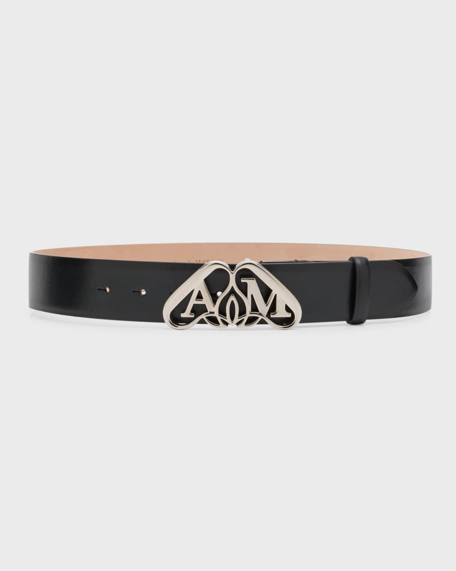 Alexander McQueen 4 cm Leather Belt with Logo Buckle | Neiman Marcus