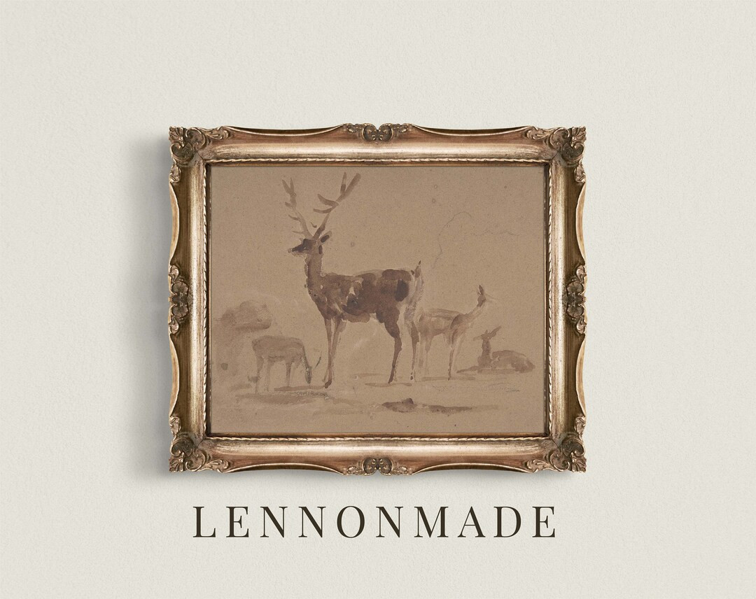 Vintage Winter Reindeer Print  Antique Winter Painting  - Etsy | Etsy (US)