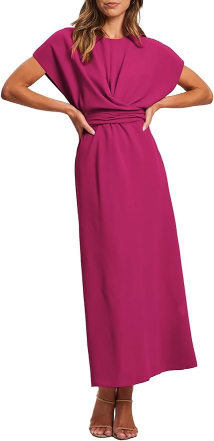 Happy Sailed Womens Formal Dress 2024 Trendy Elegant Batwing Sleeve Front Wrap Tie Waist Long Max... | Amazon (US)