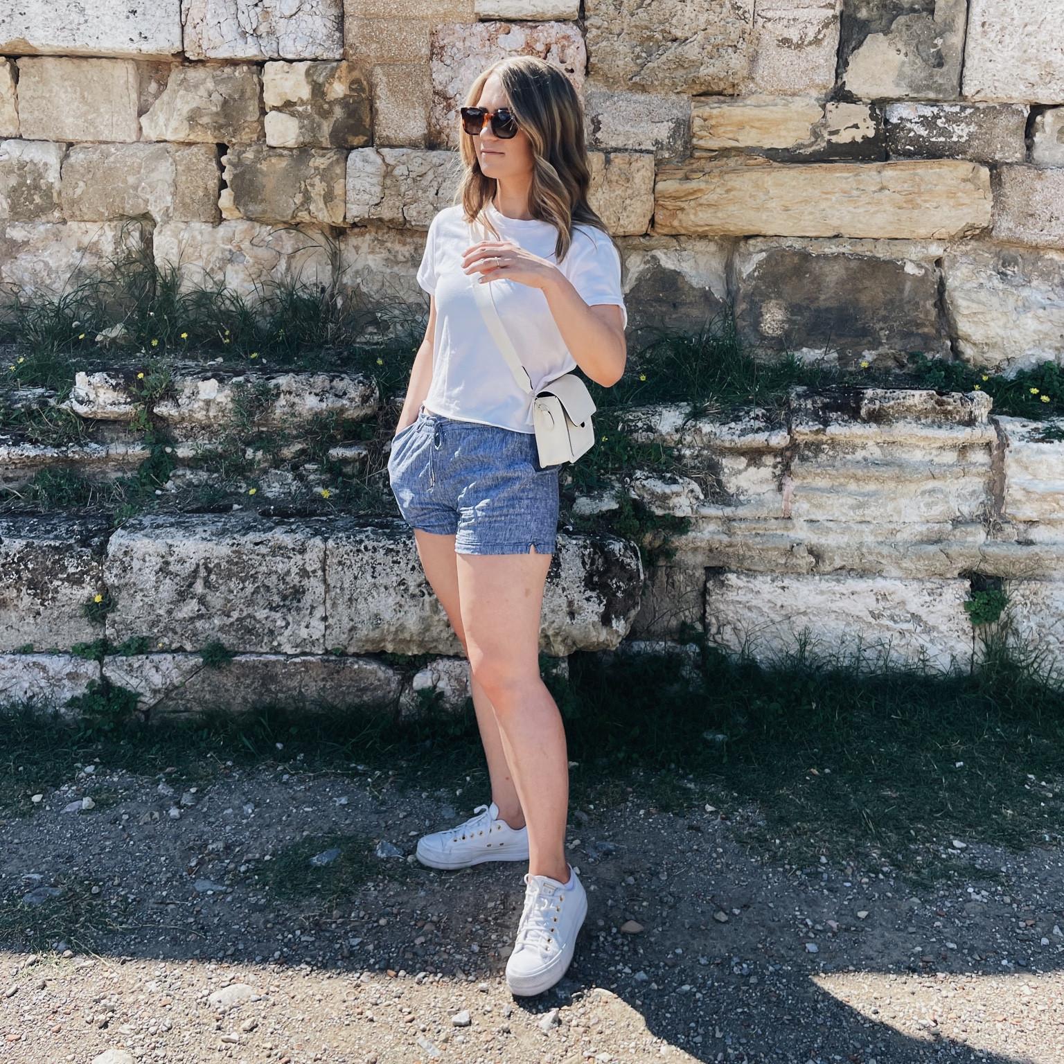 Cropped white tee is older Target and stripped blue linen shorts is old H and M - linked similar products 

#LTKunder100 #LTKunder50 #LTKtravel