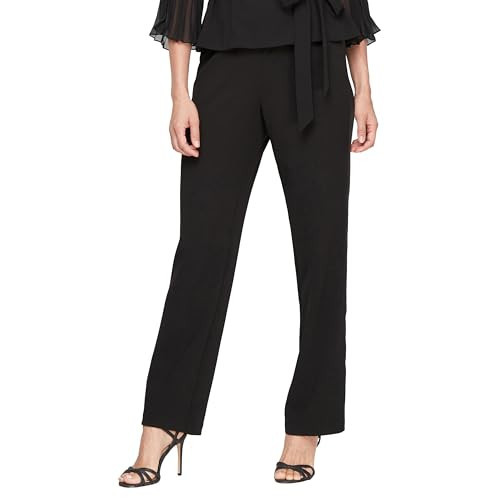 Alex Evenings Women's Straight Leg Dress Pant for Mother of The Bride, Elegant Party Outfit (Petite and Regular Sizes), Black Satin Stripe, SP | Amazon (US)
