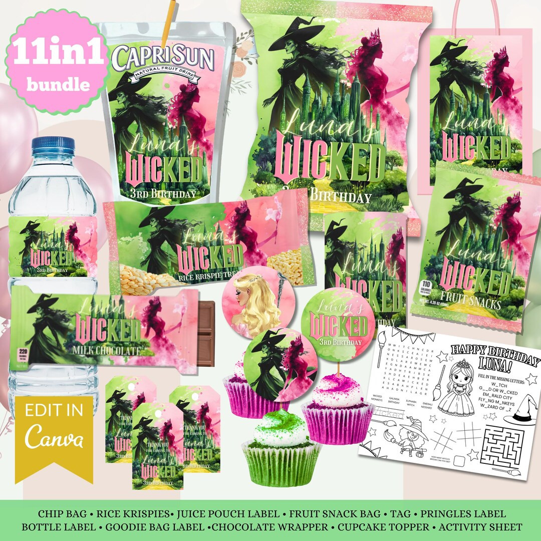 Wicked Princess Birthday Party Favors: Pink & Green Decor (digital Download) - Etsy | Etsy (US)