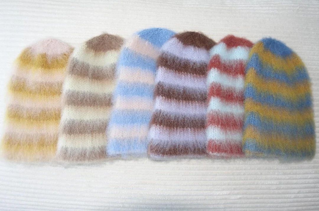 Wool & Alpaca Striped Hand Knit Beanie/Hat | Etsy (US)