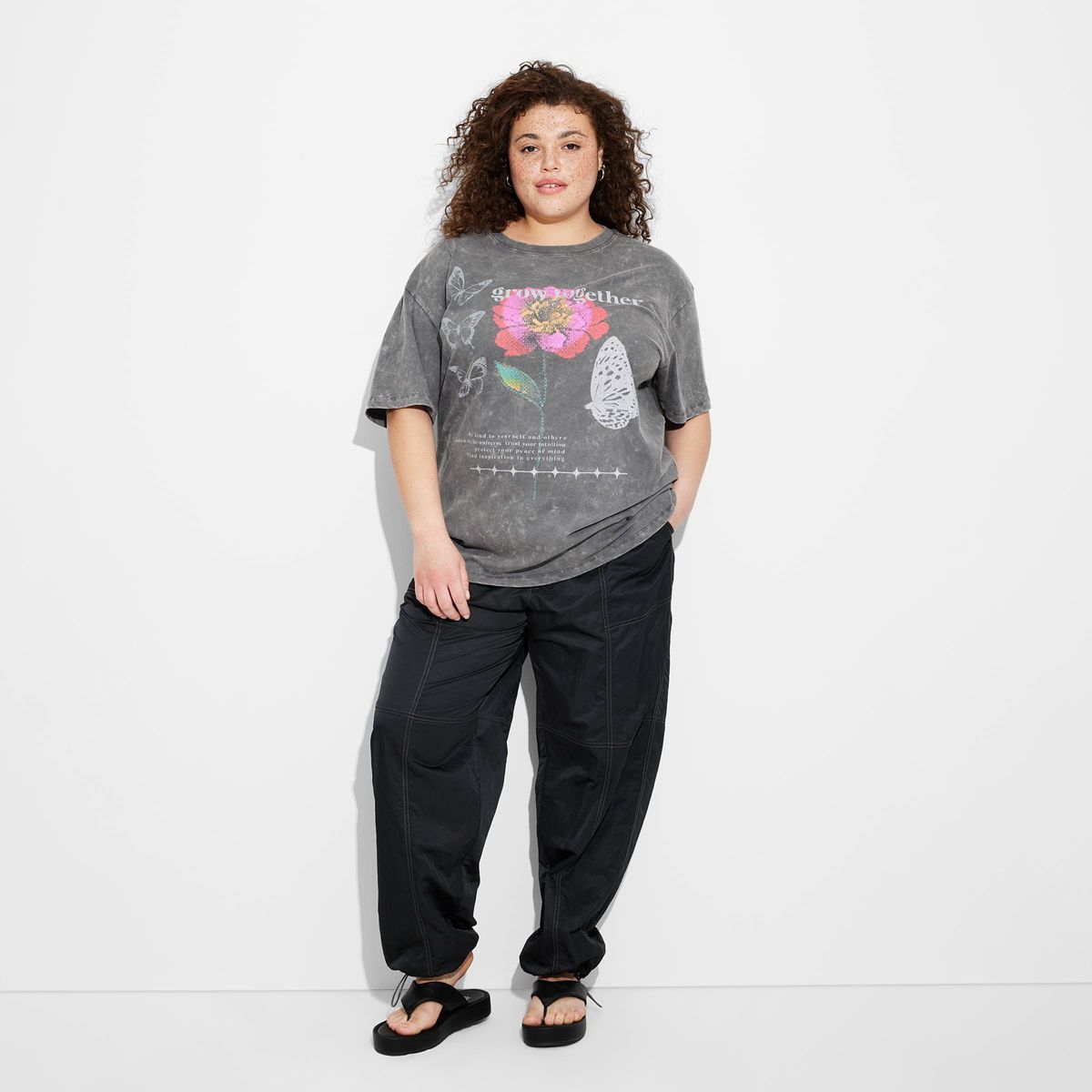 Women's Grow Together Butterfly Oversized Short Sleeve Graphic T-Shirt - Gray | Target