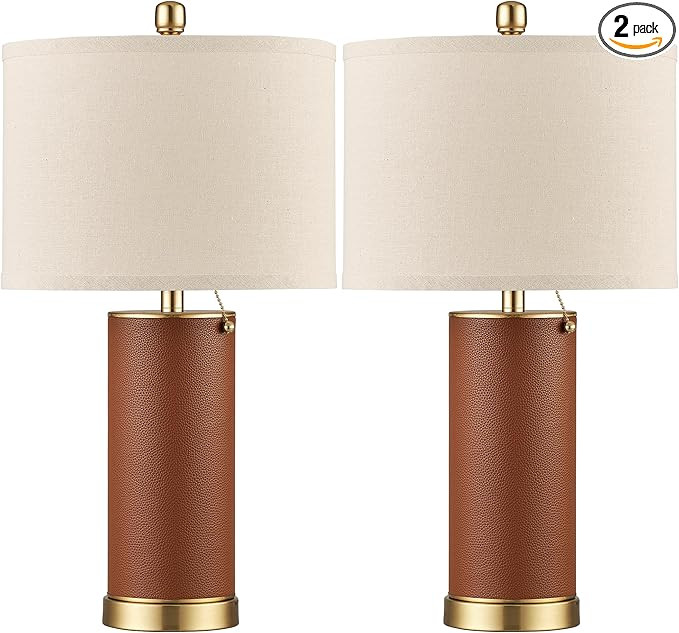 KDG 23.4" Brown PU Leather Table Lamps for Living Room Set of 2, 3 Level Brightness LED Modern Ho... | Amazon (US)