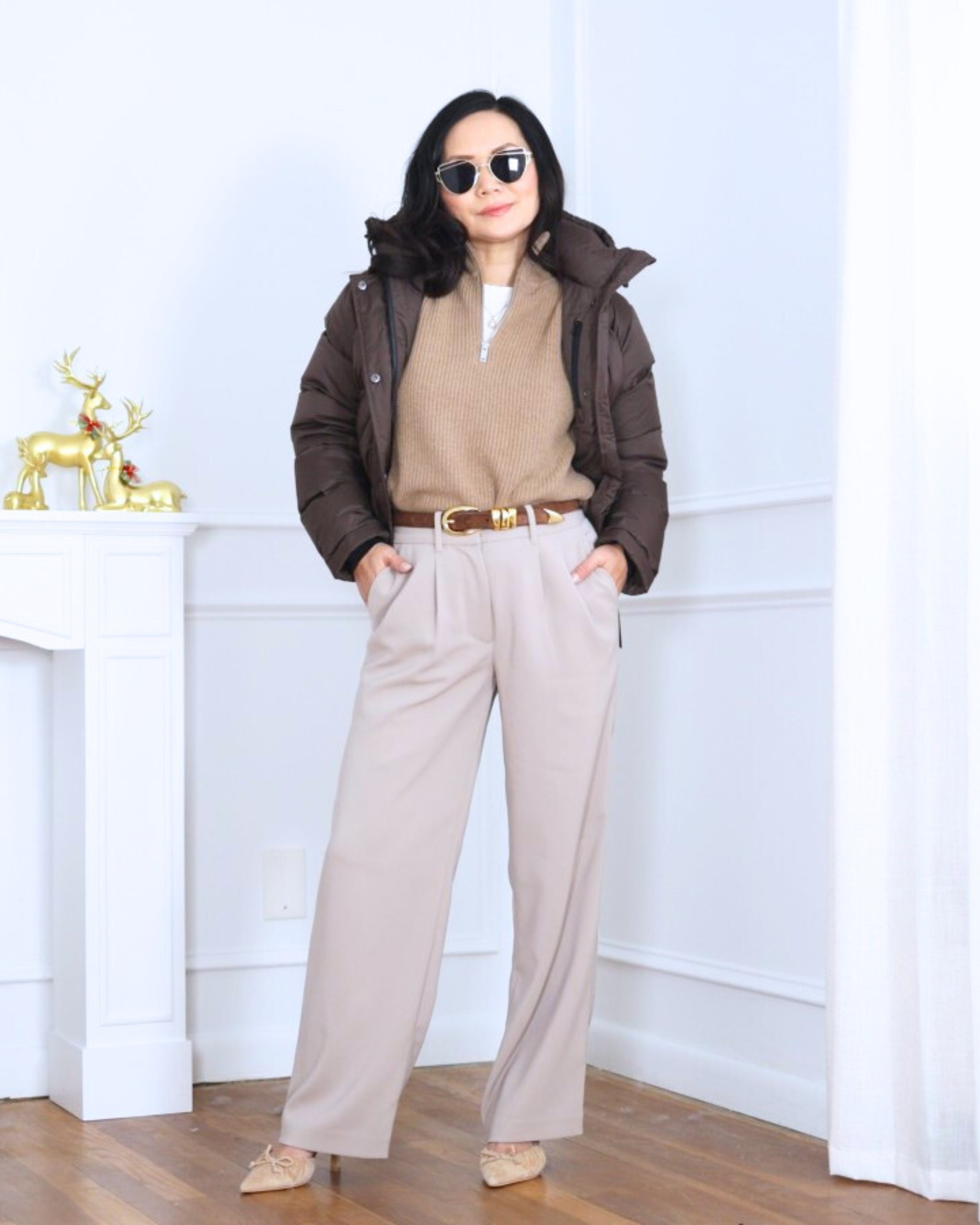 Layered and effortless—quarter zip sweater under a cropped puffer jacket from Quince, paired with pleated wide-leg pants for that cozy-but-polished vibe that works from errands to casual plans. I’m 5’2, wearing size XS.

#LTKPetite #LTKOver40 #LTKootd