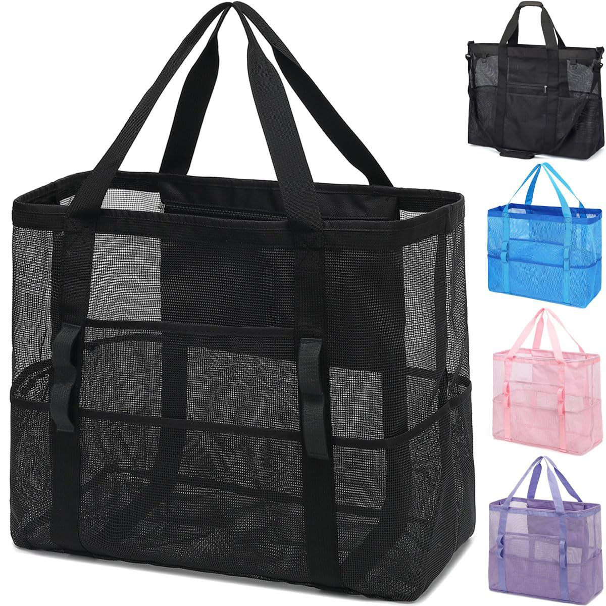 Narwey Mesh Beach Bag, Large Beach Tote with Zipper Pocket, Toys Pool Bag for Family Travel Vacat... | Target