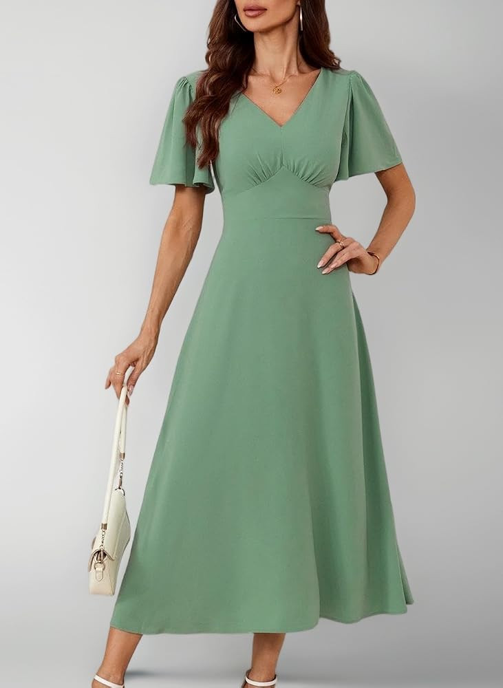 GRACE KARIN Damen Sommer V-Ausschnitt Cape \u00c4rmel Freizeitkleid Kurzarm A-Linie Cocktailkleid... | Amazon (DE)