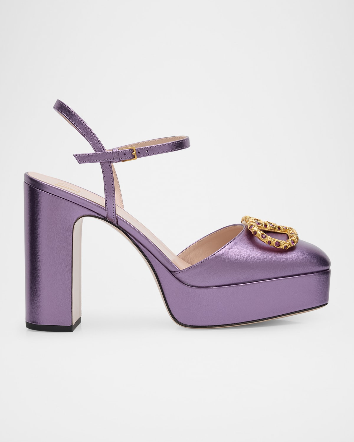 VLogo Metallic Ankle-Strap Platform Pumps | Neiman Marcus