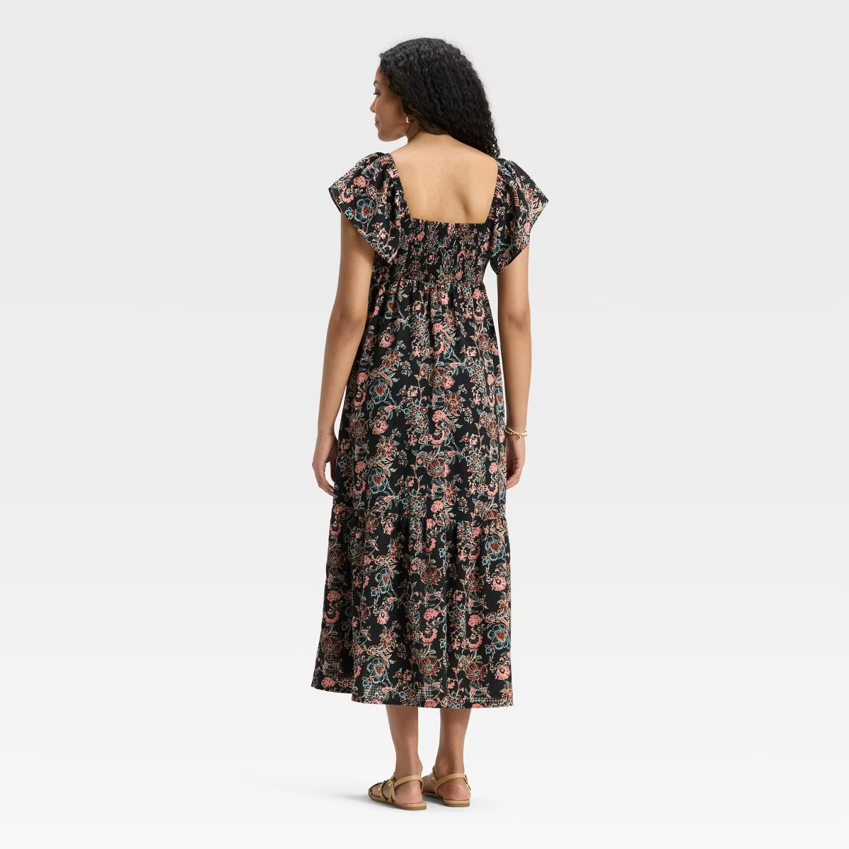 Women's Flutter Short Sleeve Maxi A-Line Dress - Universal Thread™ Black Floral S | Target