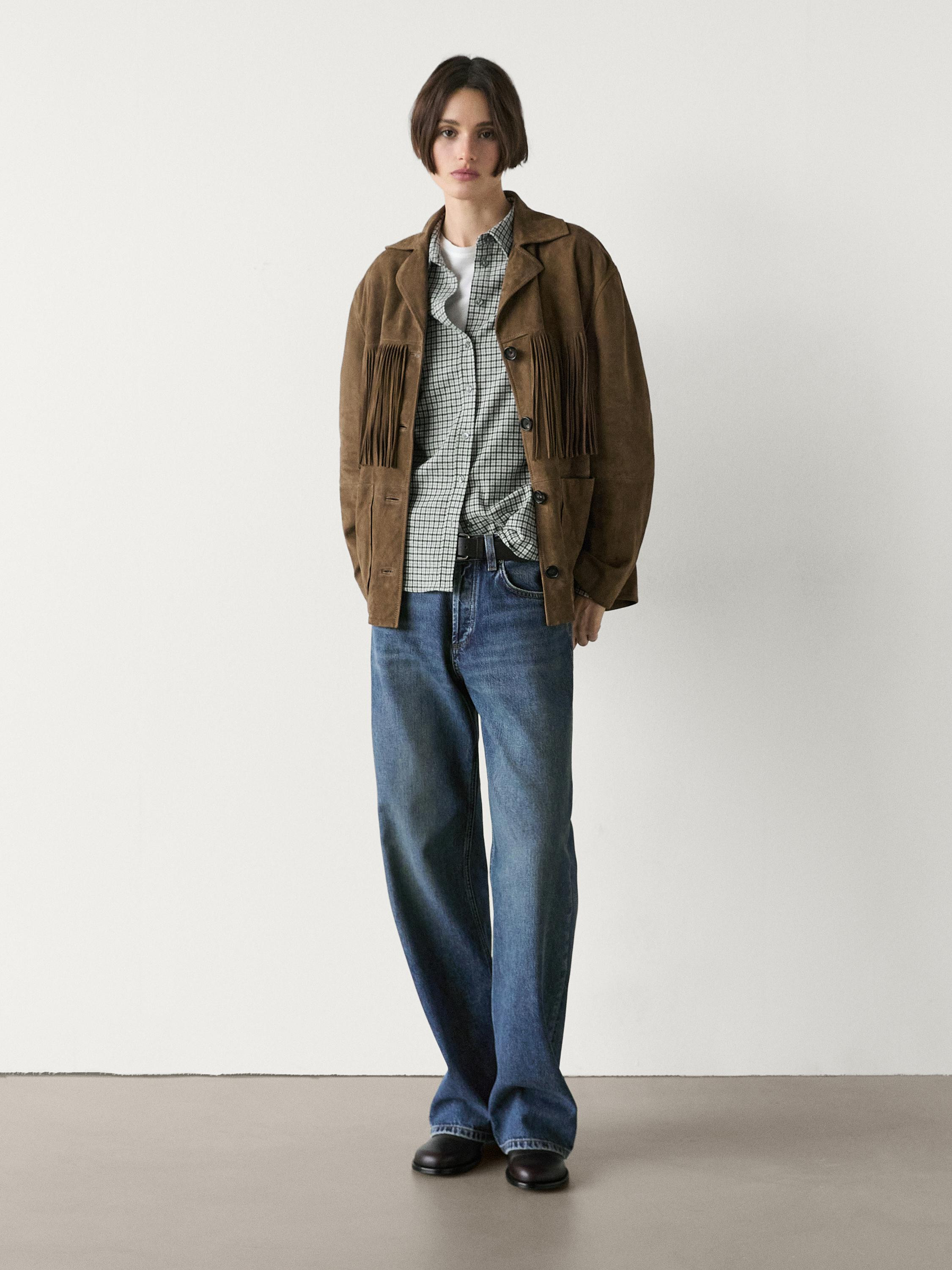 Suede leather jacket with fringing | Massimo Dutti US